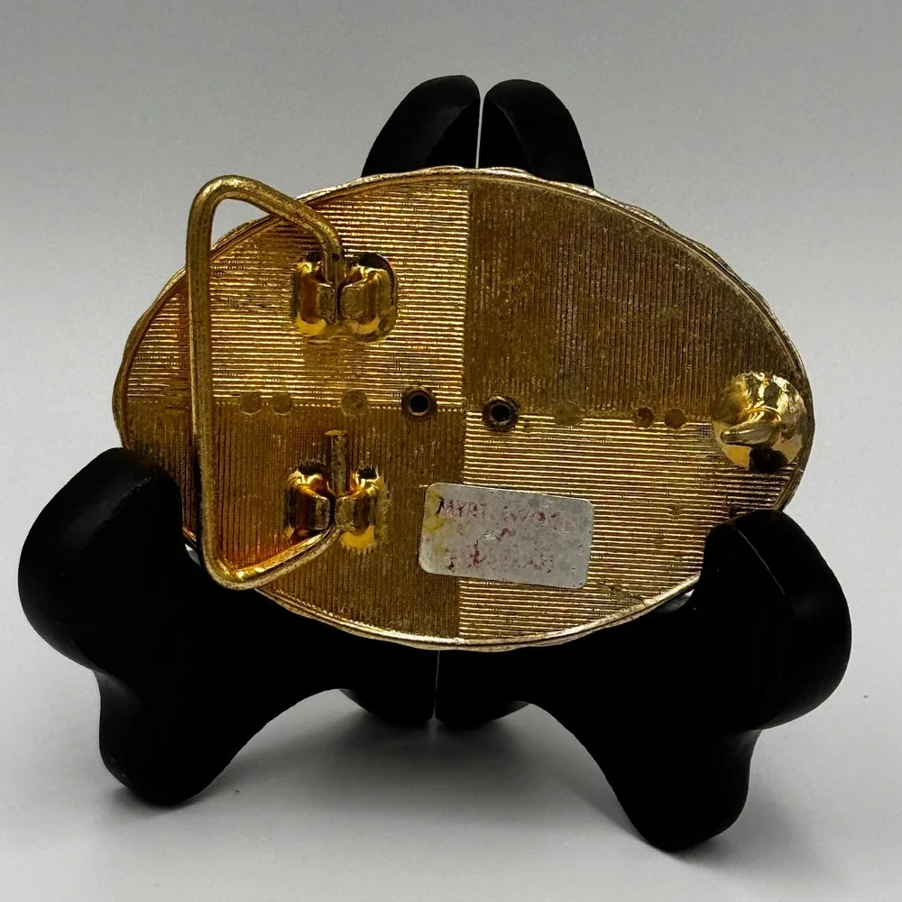 Myrtlewood Tiger Wood Style Gold Tone Western Scroll Belt Buckle‎ Oval